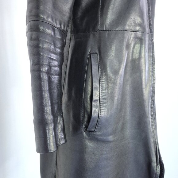 Vintage long black genuine leather coat, European size 38 - Picture 5 of 16